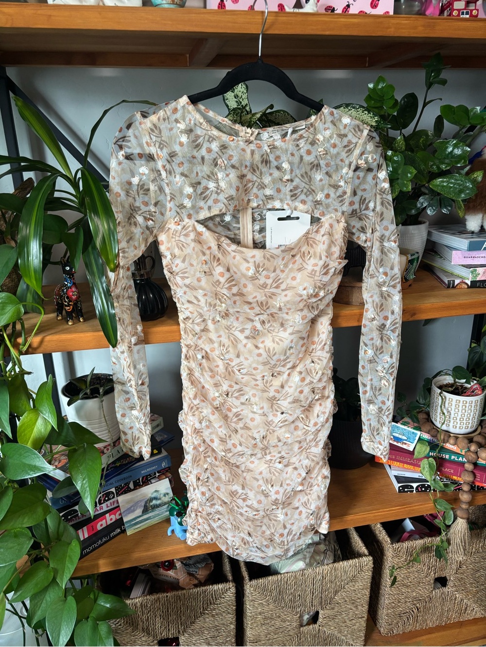 Here Comes the Sun Sheer Daisy Long-Sleeve Ruched Mini Dress NWT | Small